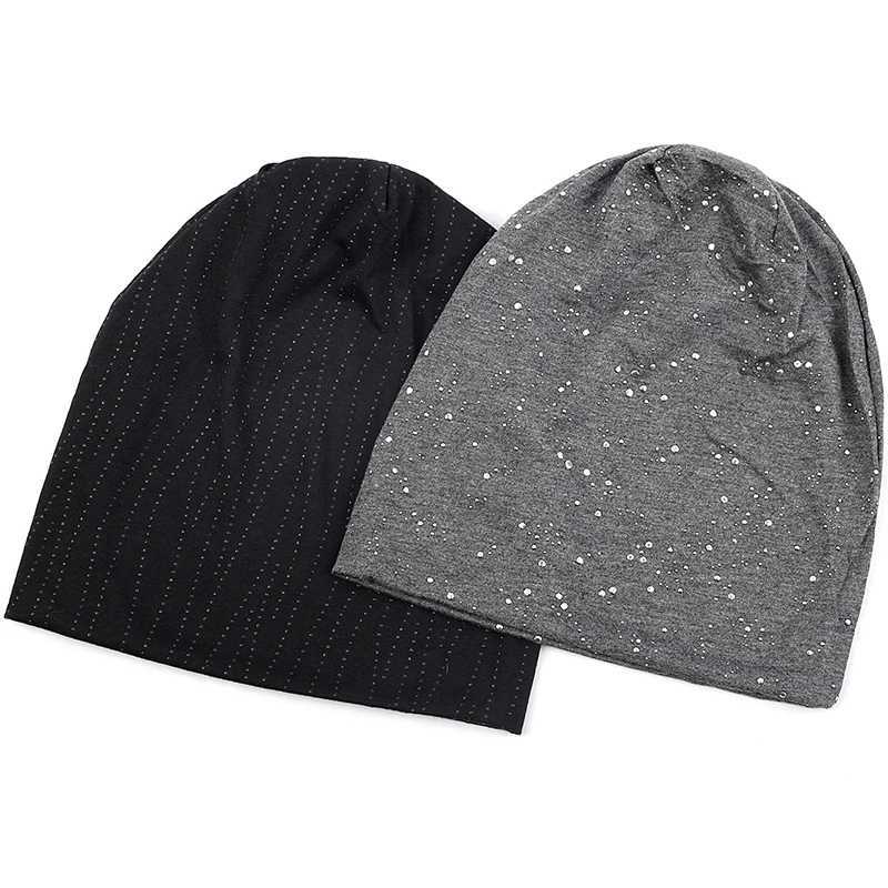 Wen Fashion Winter Warm Cotton Rhinestone Beanies Sklies Hat For Femme Baggy Slouchy Elastic Metallic Solid Skl Hats X250212