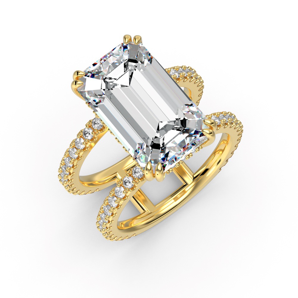2025 Ins Top Sell Wedding Rings Luxury Jewelry 100% Real 925 Sterling Silver Gold Fill Emerald Cut White Moissanite Diamond Party Women Bridal Ring Gi