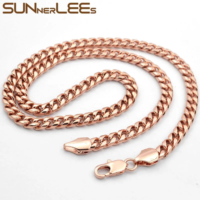SUNNERLEES Fashion Jewelry Rose Gold Plated Bracelet 6mm Curved Cuban Chain Mens and Womens Gift C71 250211