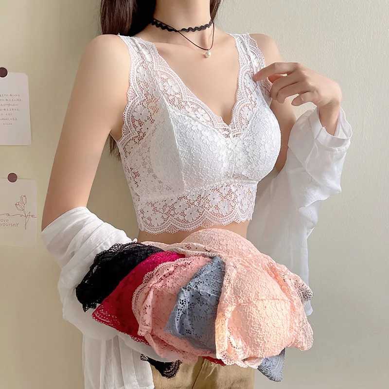 Lace Bras Top Women Deep V Neck Sexy Lingerie Wire Free Bra Tank Tops Fe Underwear V Back Bralette Padded CamisoleXJ250212