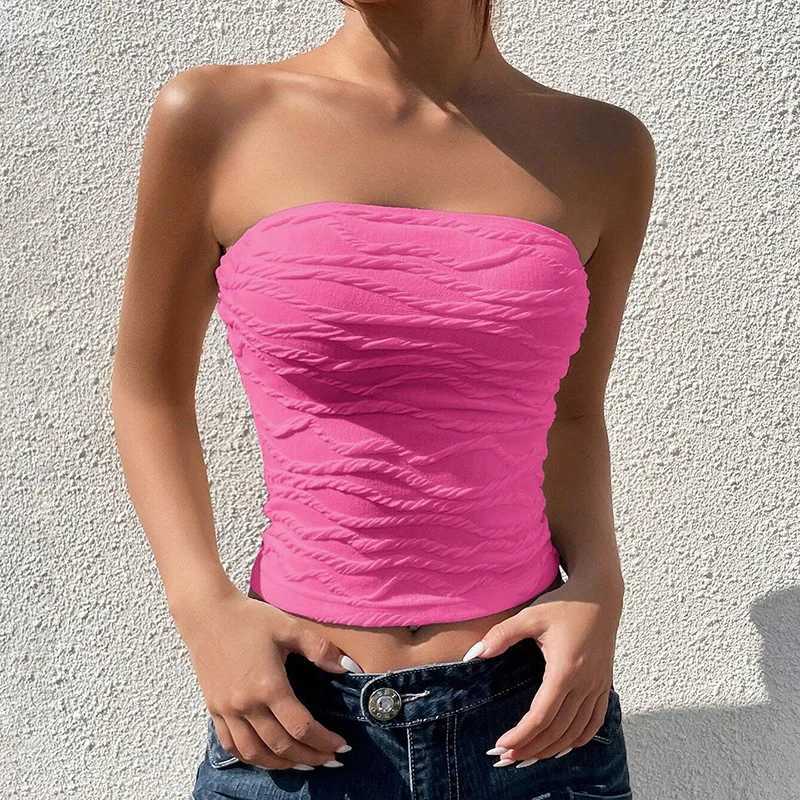2024 Summer Y2K Streetwear Crop Tops Tees Sveless Slim Tube Tank Strapless Backless Sexy Ruched White Corset Crop TopXJ250212