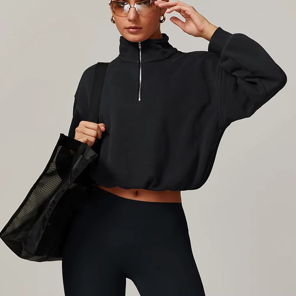Half Zip Sports Jacket Winter Long Sleeved Coat Outdoor Sport High Collar Sweatshirt Running Keep Warm Fiess Top Women
