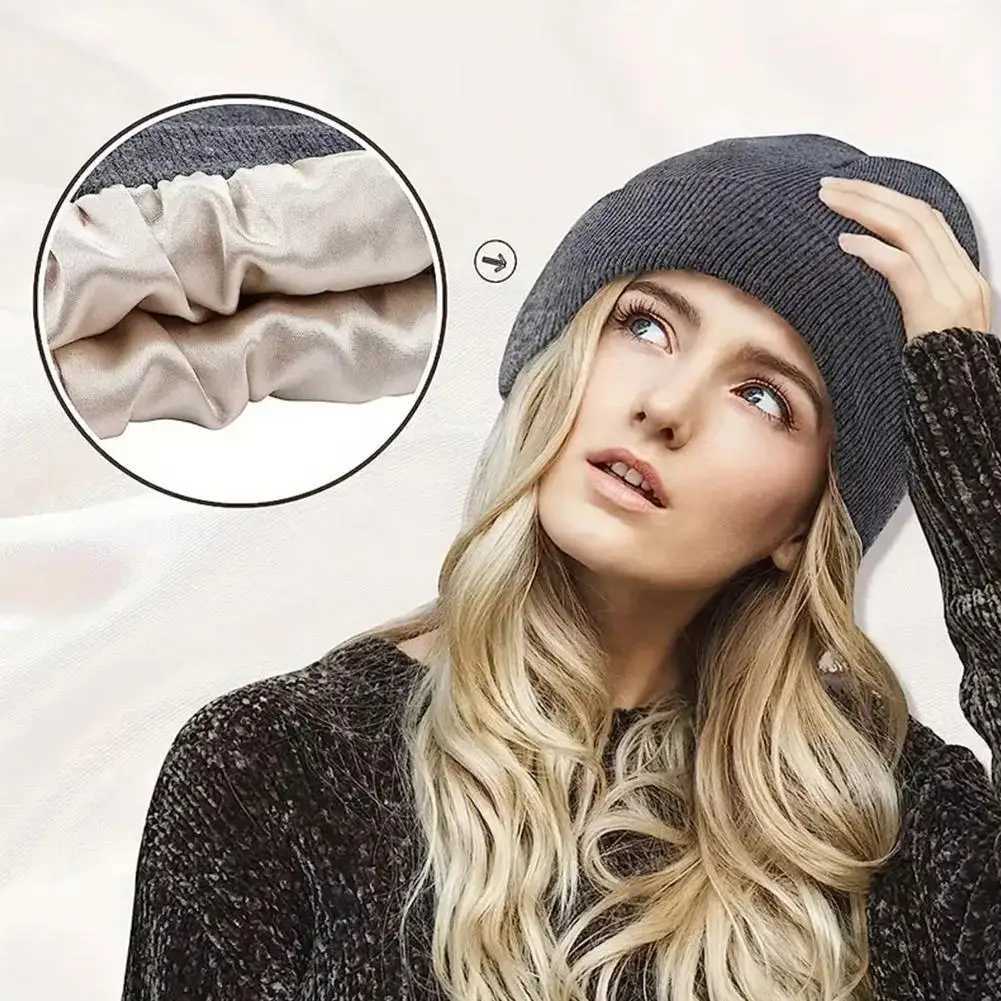 Cashmere Knitted Beanie Hat Winter Silk Satin Li Beanie Hats Men Unisex High Quality Thick Chunky Cap Solid Warm Soft X250212