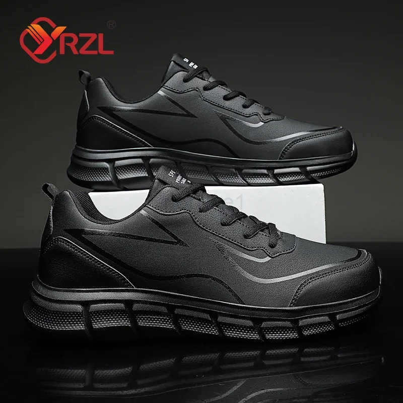 YRZL Black Running Shoes Leather Waterproof Athletic Sneakers Men Wear-resistant Men Walking Sport Shoes Cfortable Men Shoes Z250212