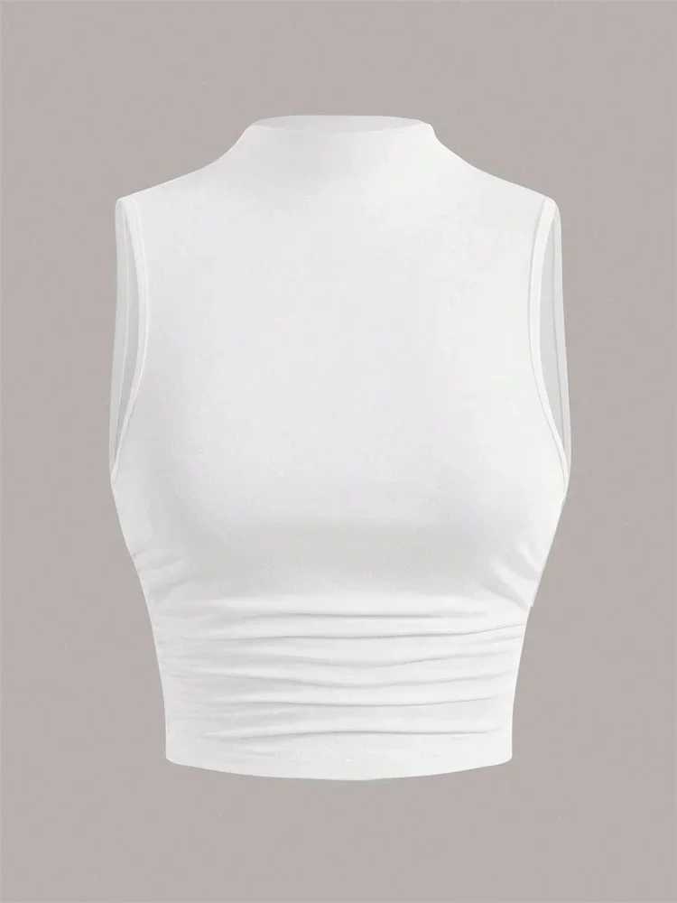Casual Mock Neck Sveless Tank Top for Women Summer Sexy Solid Color Slim Fit Stand Collar Crop Top Streetwear Y2KXJ250212
