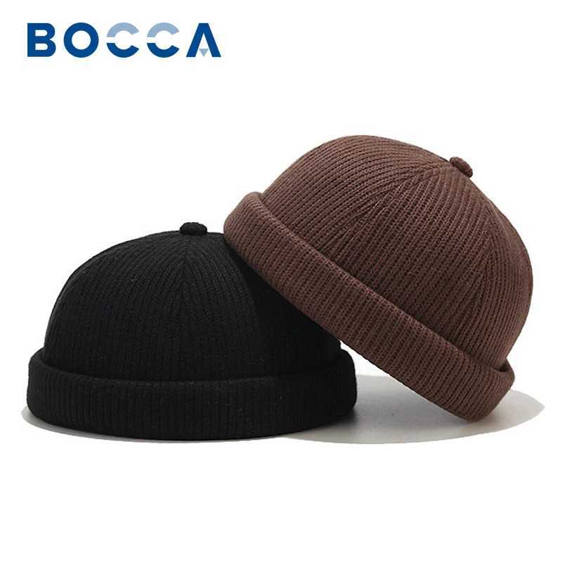Bocca Knitted Docker Cap Beanies Brimless Hat Without Visor Sklcap Men Wen Solid Color Warm Thick Winter Hat Street Fashion X250212