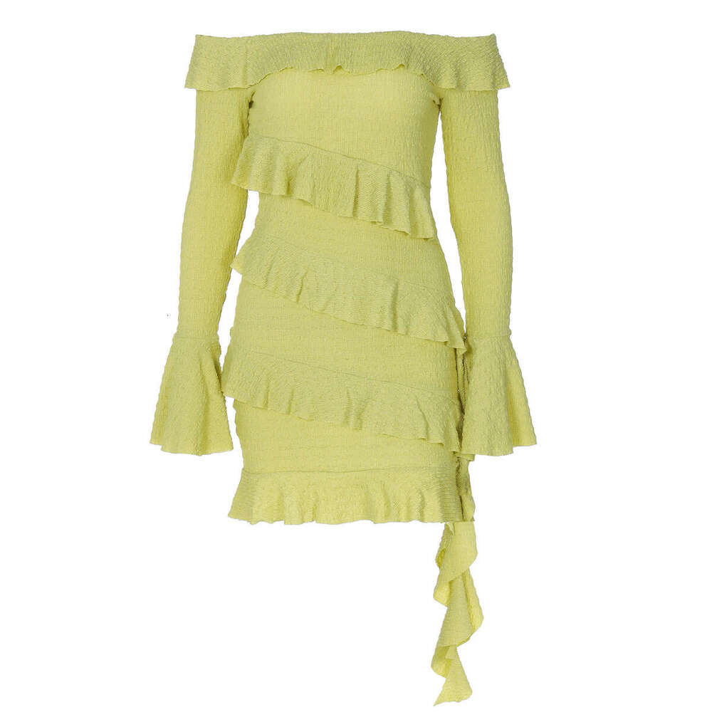 Europe and America hot selg autumn product fashion shoulder lotus leaf edge trumpet sleeve ribbon dress wholesale 2025 temperament versatile new trend