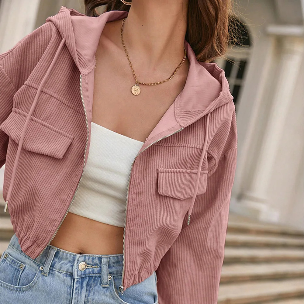 Womens Jacket Spring Autumn Female Solid Color Zipper Sweat Jacket Ladys Pocket Casual Cropped Sport Coats Womens Outwears 250212