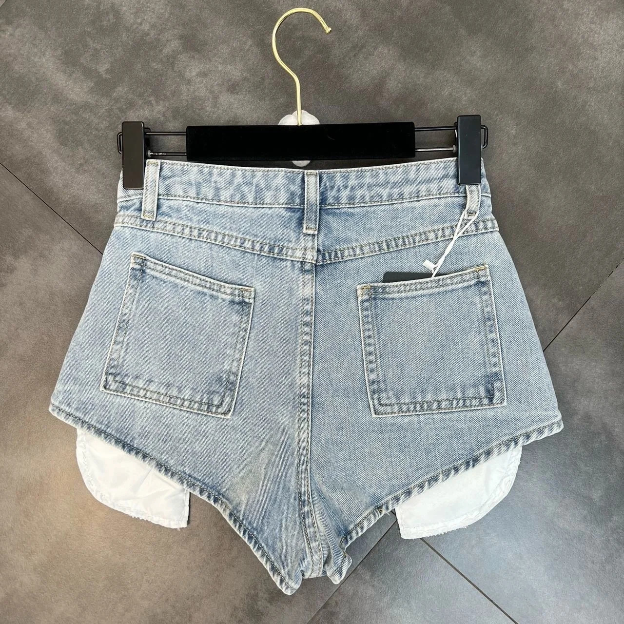 PREPOMP Summer Collection Rhinestone Pockets Light Blue Denim Shorts Women Slim Short Jeans GF468 250212