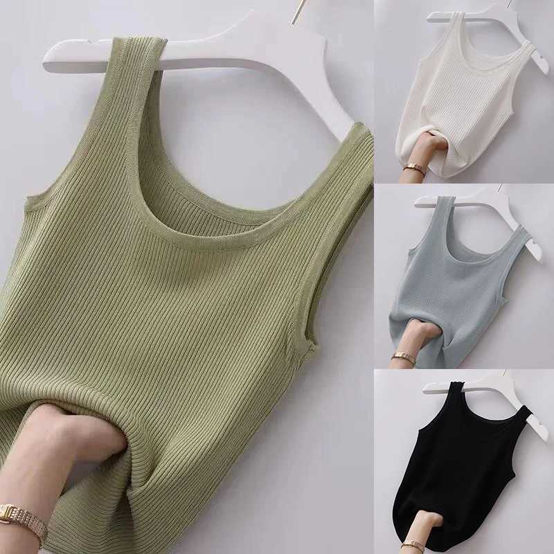 Vest Top sexy Sveless O Neck Summer Knit Women Camisole Pure Color Black White t-shirt Solid Color Slim Tank Top Chic TopXJ250212