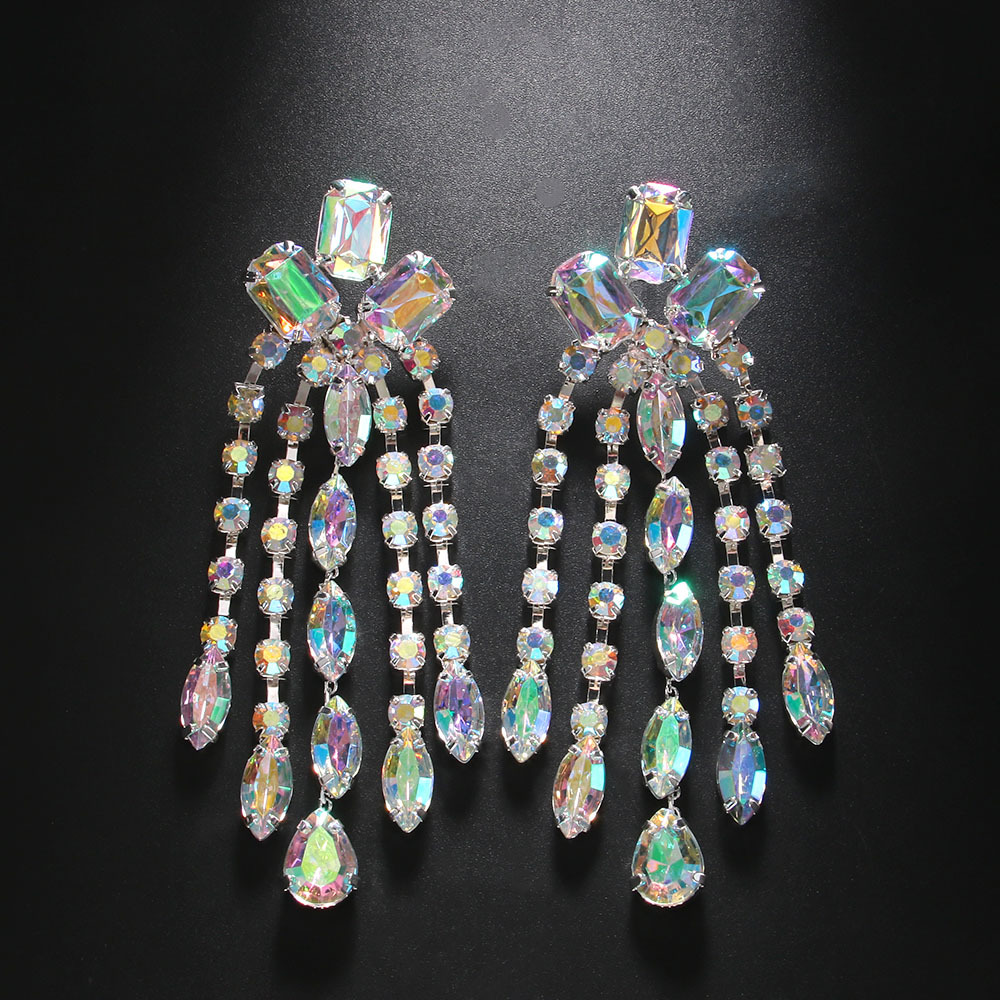 Exaggerated Earring 2PCS/LOT Big long rhinestone pendant earrings Jewelry High-End Stage Accessories For Party