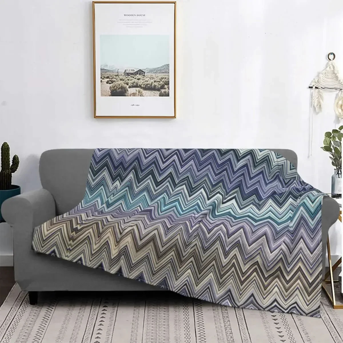 Boho Chic Modern Zigzag Pattern Flannel Throw Blanket Breathable Soft Autumn Geometric Multicolor for Couch Bedding Kids Adults 250212