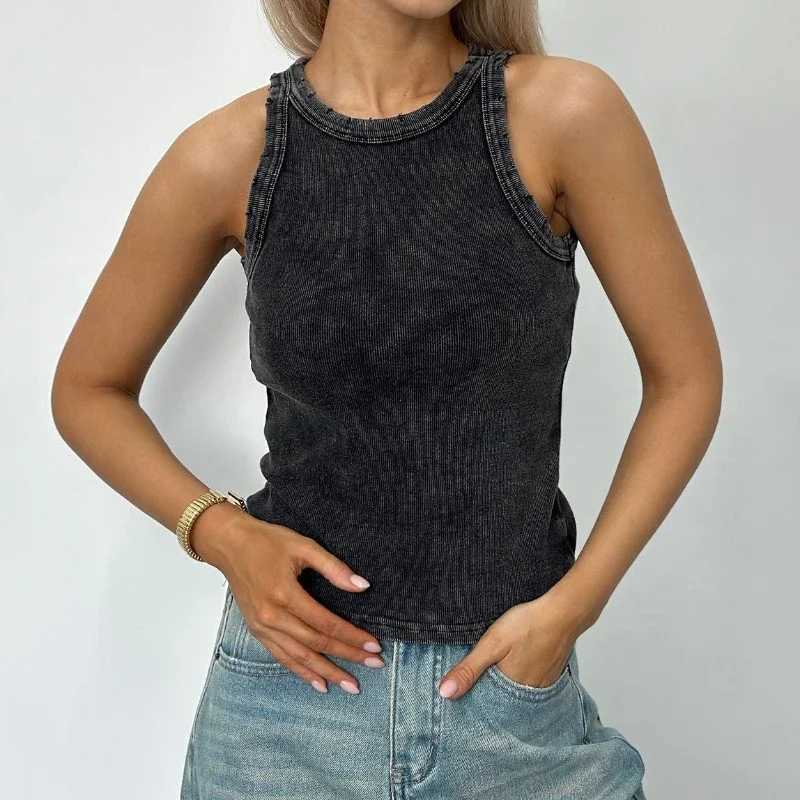 Y2k Clothes Distressed Hole Retro Crop Top Women Summer Vintage Ripped Sveless Sexy Tank Top Fe Basic Ribbed Knit VestXJ250212