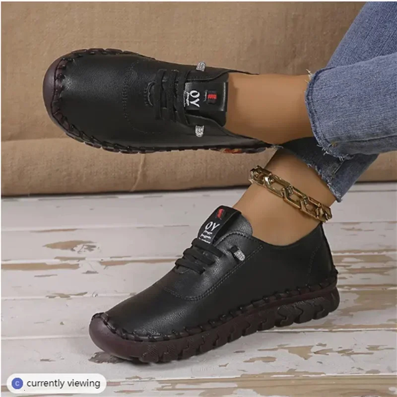 Sneakers Women Shoes Loafers Lace Up Leather Flat Spring Casual comfortable Mom Shoe Mujer Zapatos Chaussure Femme 250207