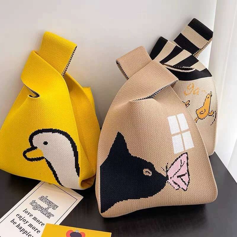 Ins New Small Female Internet Celebrity Knitted Handheld Tote for Portable Storage and Versatile Korean Version Shoulder Bag