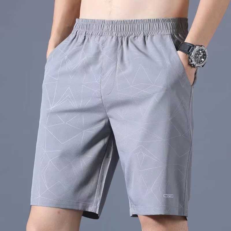 Summer thin ice silk casual sports shorts mens versatile quick drying five quarter pants loose fit straight leg W250212