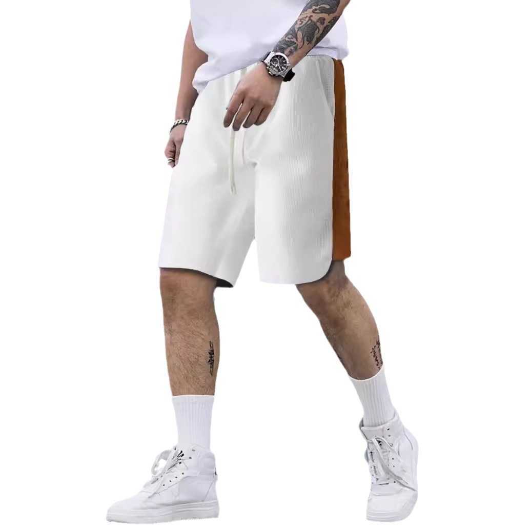 2024 new mens color blocked waffle shorts loose summer outdoor casual pants W250212