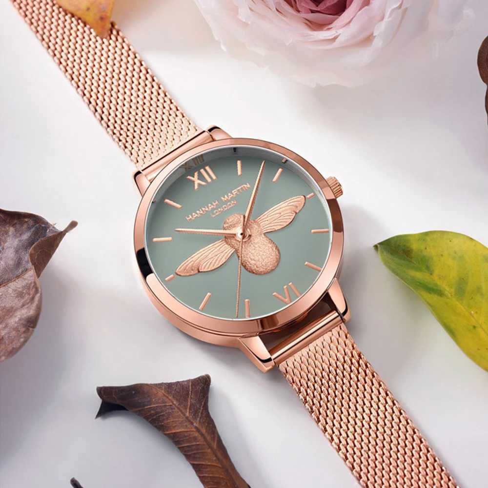 Hannah Martin 2023 New Women Luxury Watch Rose Gold 31mm Classic Casual Girl Dress Watch Bracelet Set 3D Engraved Bee Dial ClockXJ250213