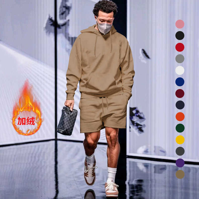 2023 Mens Autumn New Collection Mens Velvet Hoodie Shorts Casual Set W250212