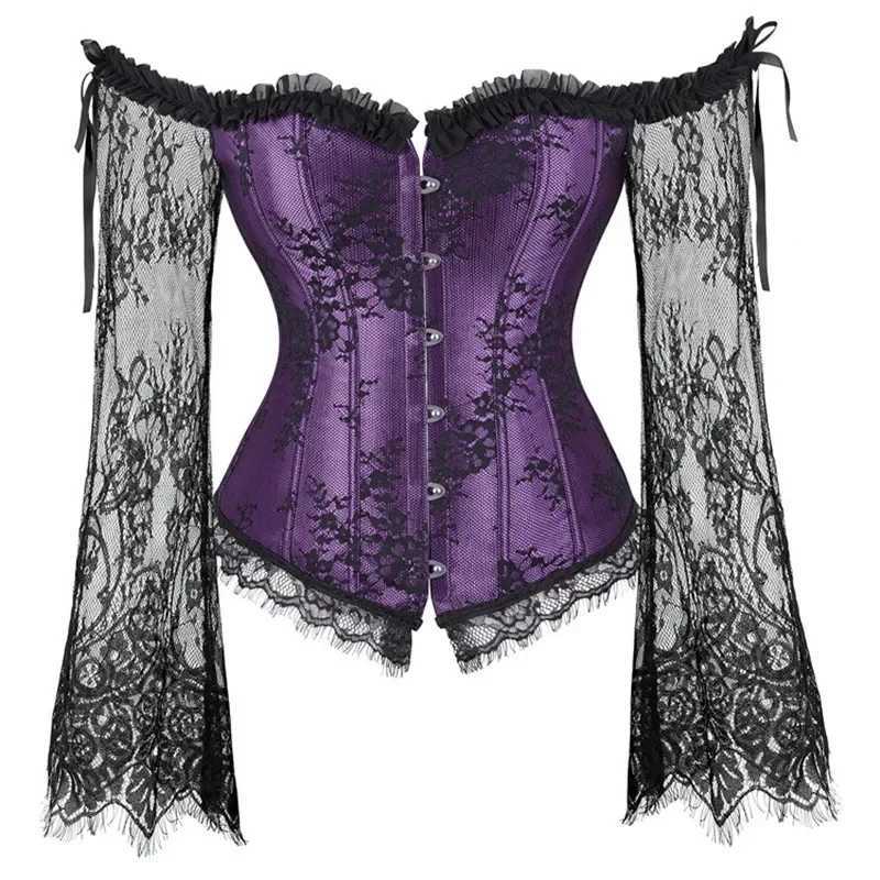 Corset Top With Sves Lace Up Bustier Women Gothic Gorset Corset and Bustier With Long Sve Lace Up Breathable BodyshaperXJ250212