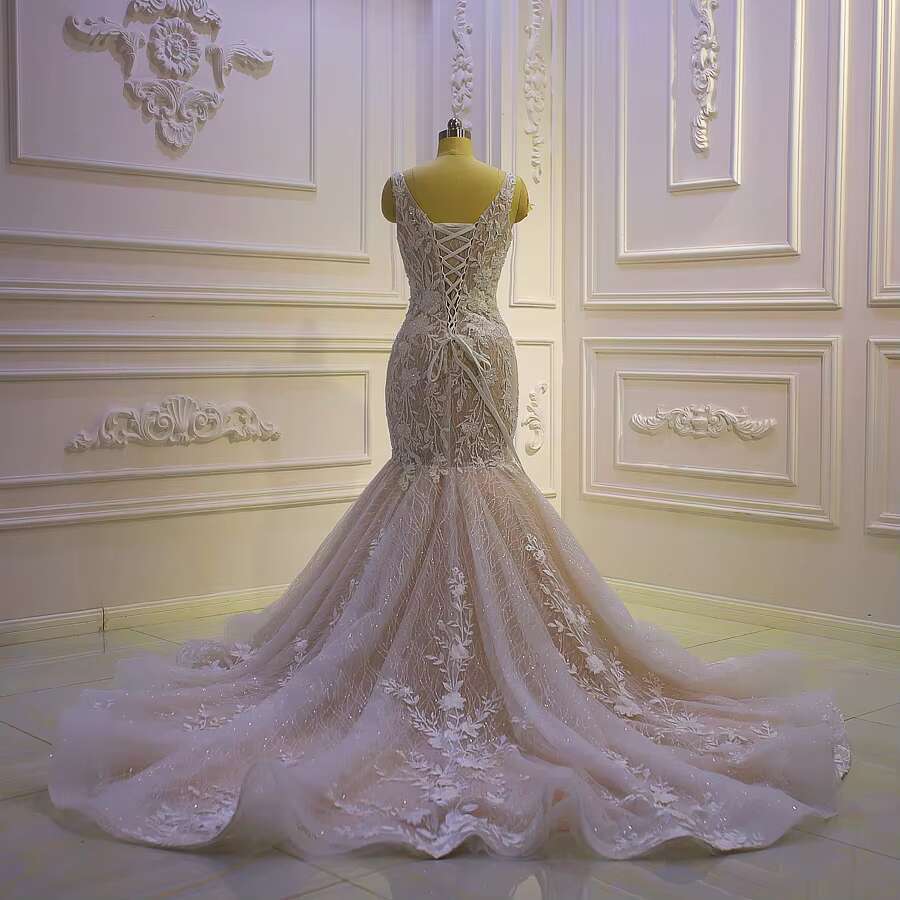 Am1064 Champagne Color Mermaid Wedding Dress Custom Order