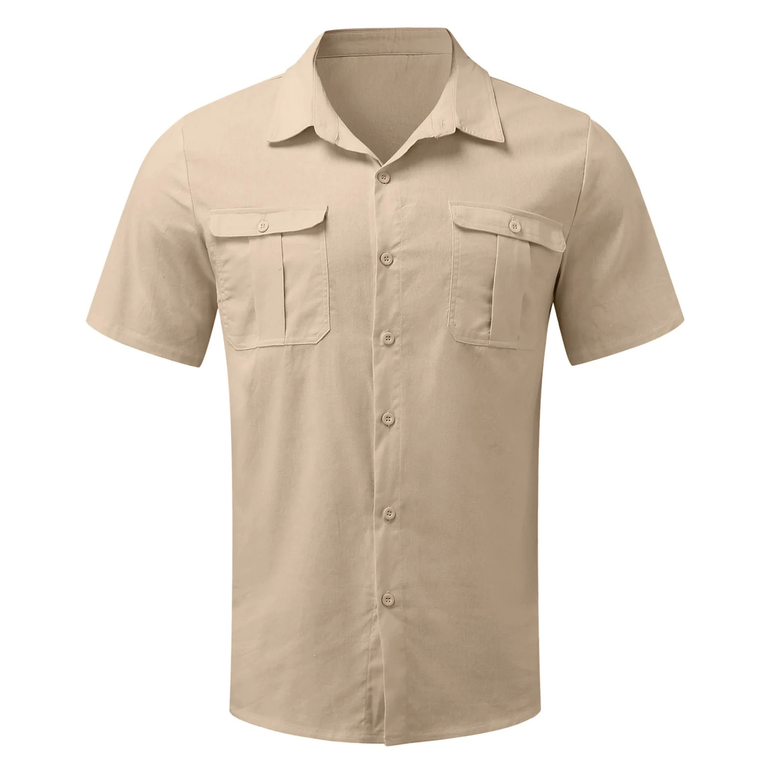Cotton Linen MensShort-Sleeved Shirts Summer Solid Color Turn-down collar Casual T-shirt Shirt Male Breathable Shirts 250211
