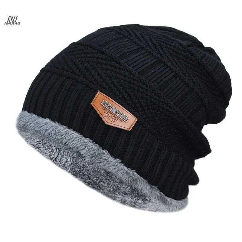 Mens Winter Hat Cotton Thicken Warm Beanies Hat Fashion Unisex Knitted Hats X250212