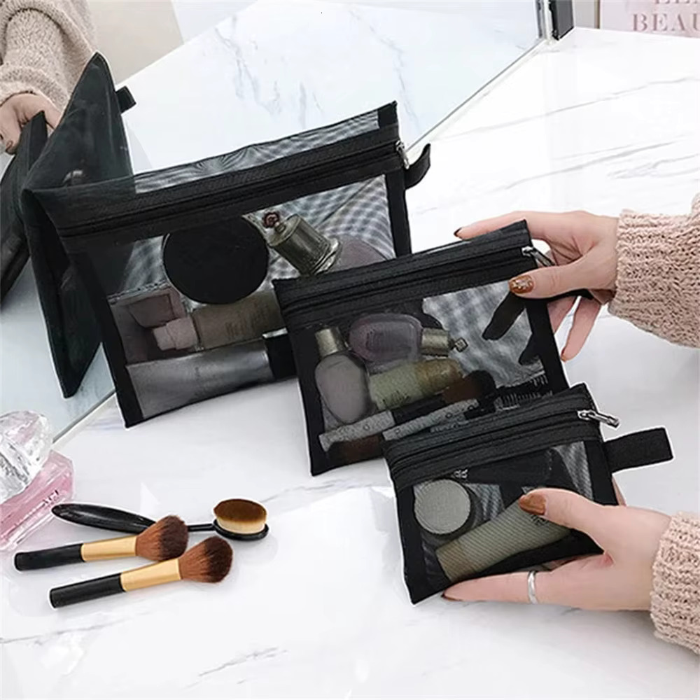 Women Mesh Cosmetic Travel Storage Makeup Bag Organizer Female Make Up Pouch Portable Small Large Toiletry Beauty Case swissmilitary