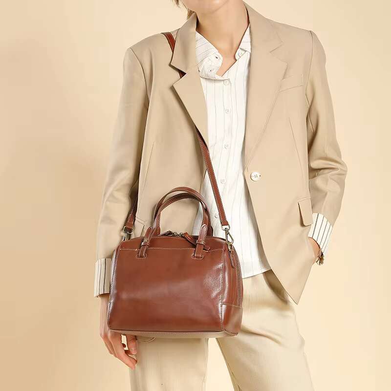 Toptrends Cow Genuine Leather Boston Small Shoulder Crossbody Bags For Women 2024 Top Handle Pillow Purses Tote Ladies Handbags