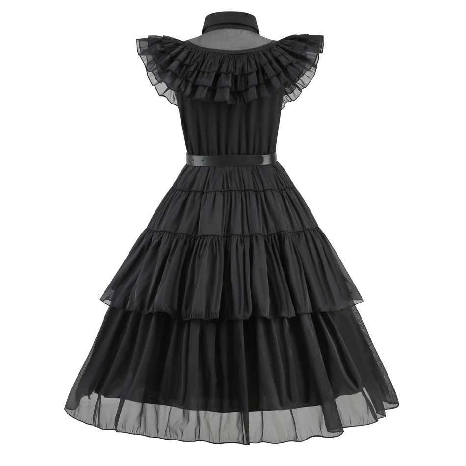 Girls Witch Cosplay Costume Kids Dark Theme Par Gown Halloween Gothic Girls Adams Black Dress Layered Tulle Princess ClothesXJ250117