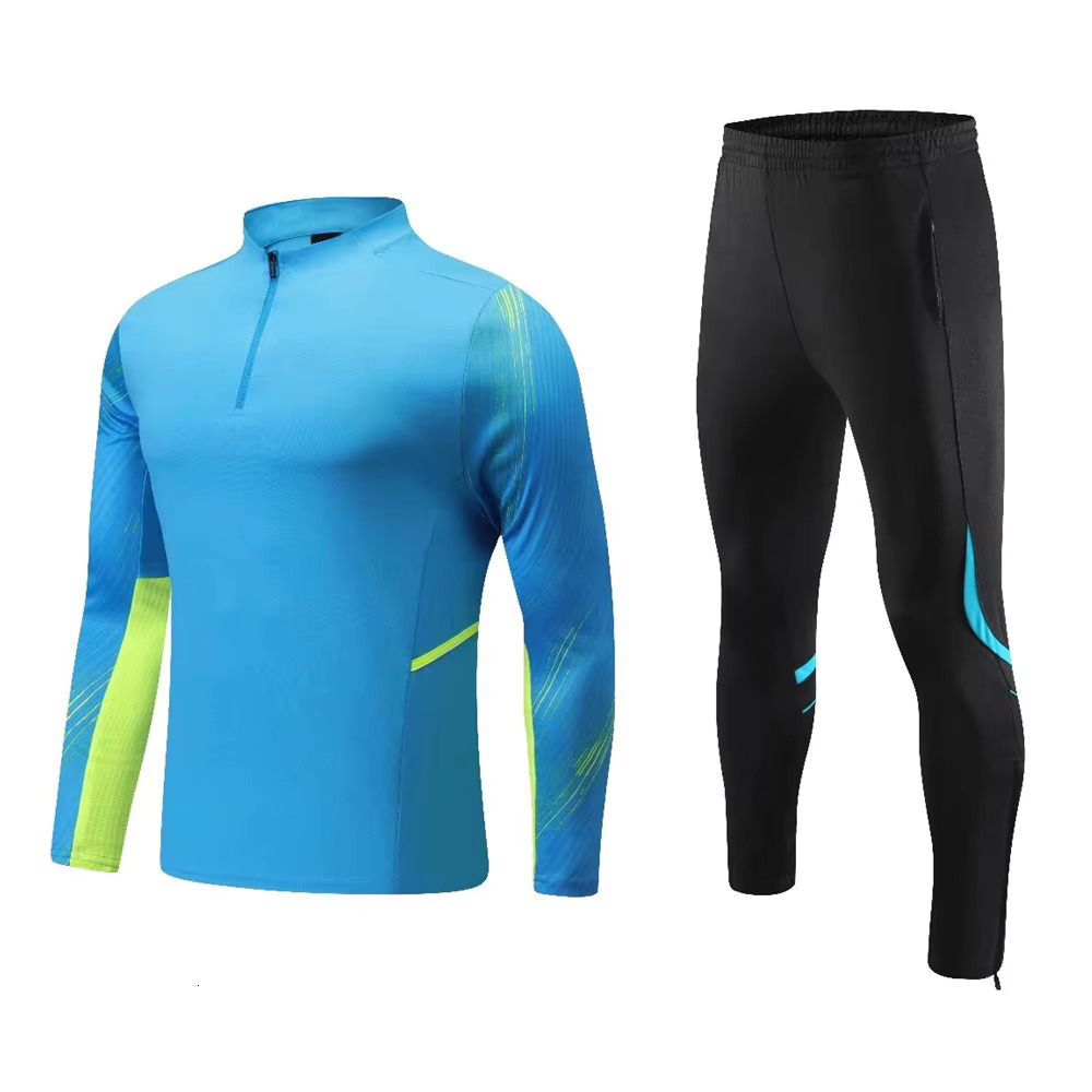 Men Kids Sports Set Multicolor Fans Half Zipper Jacket Training Wear Games Jerseys Soccer Kit Tops And Trousers Casual Wear