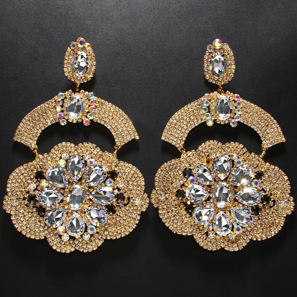 Exaggerated Earrings Gold Exaggerated Rhinestones High-End Stage Accessories For Party Jewelry