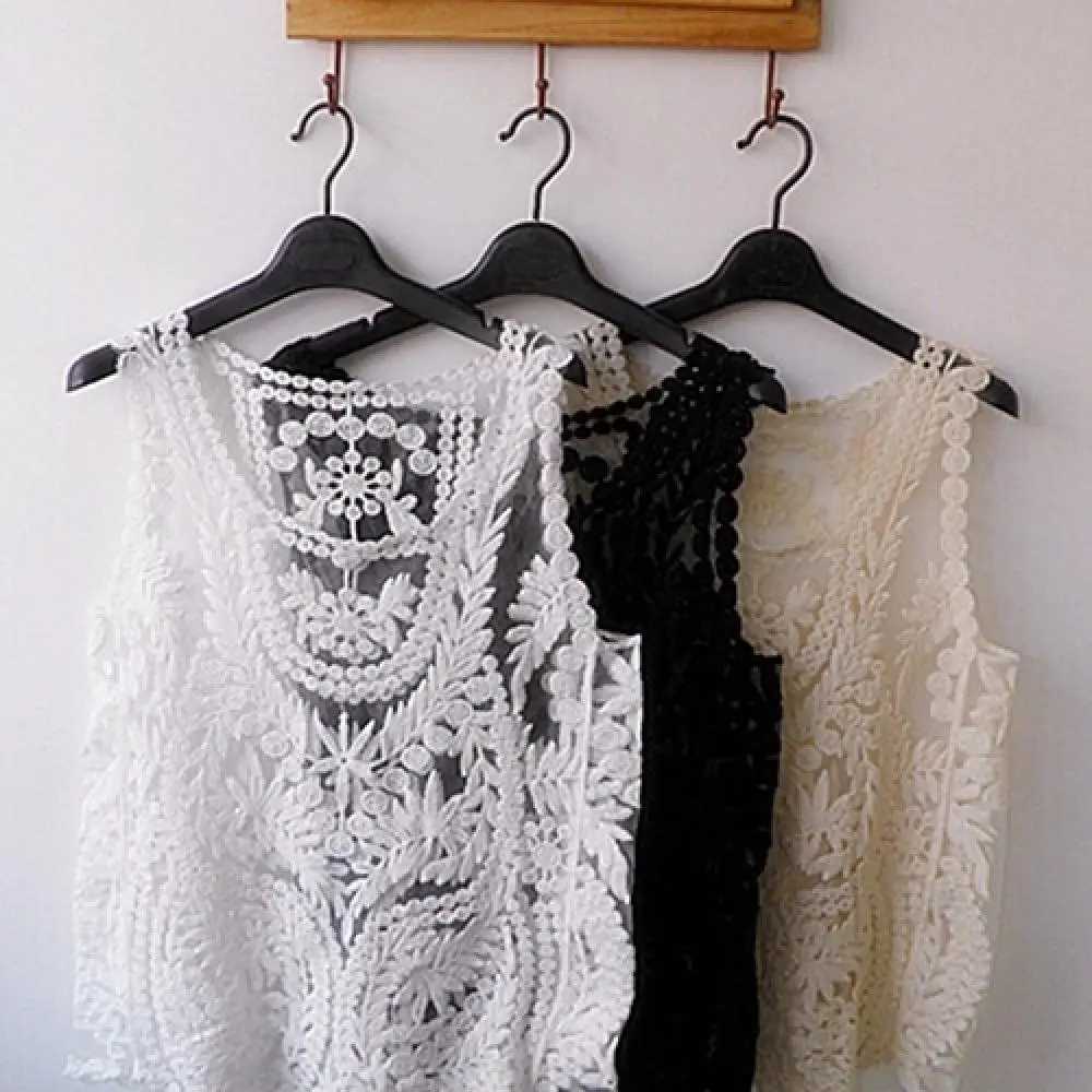 Womens Sveless Lace Tank Top Sexy Embroidery Hollow-out Floral Crochet Shirt Crochet T-Shirts For Women Lace Tee ShirtXJ250212