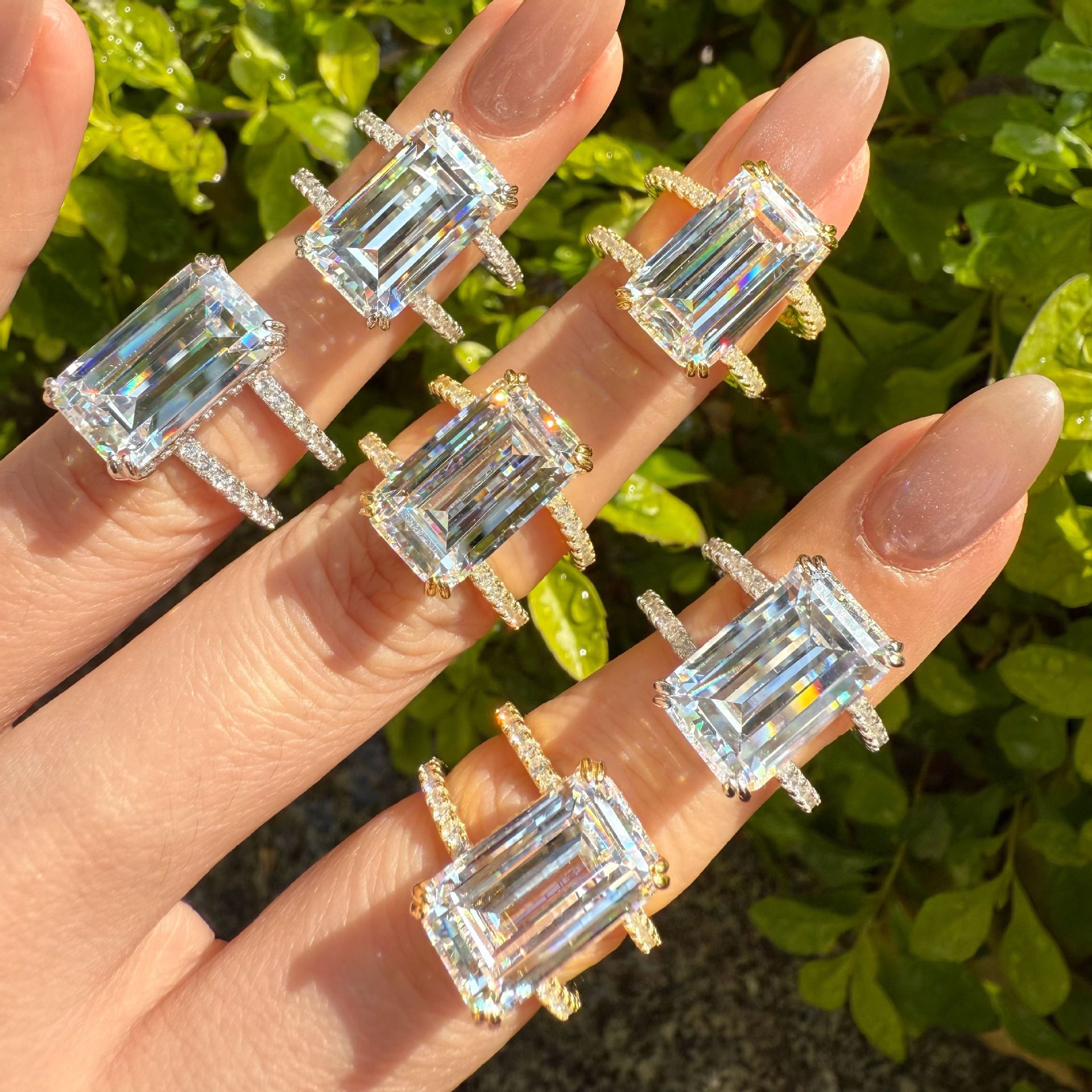 2025 Ins Top Sell Wedding Rings Luxury Jewelry 100% Real 925 Sterling Silver Gold Fill Emerald Cut White Moissanite Diamond Party Women Bridal Ring Gi