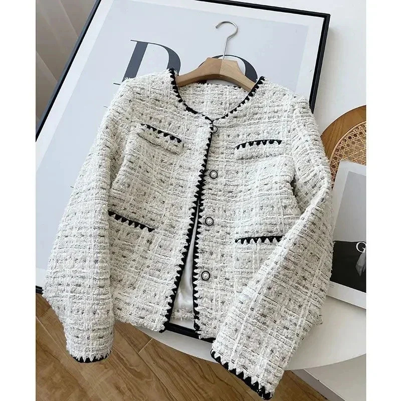 Spring Autumn Jacket Fashion Sweet Tweed Blazers Women French Elegant Office Lady Woolen Short Suit Coats 250210