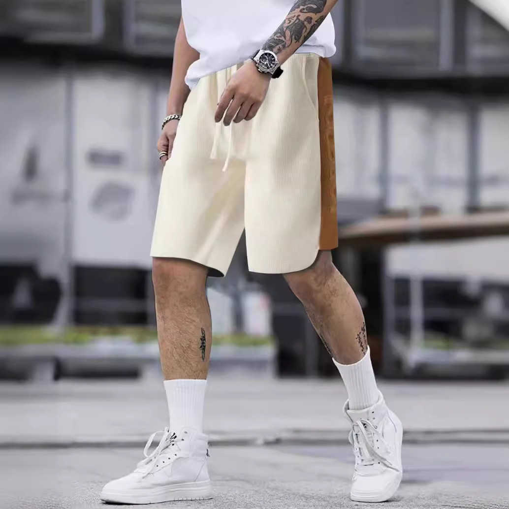 2024 new mens color blocked waffle shorts loose summer outdoor casual pants W250212