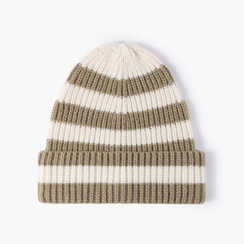 Winter Stripe Beanies Wen Korea Style Vintage Causal Warm Soft Skles black and white Fashionable Autumn Hats for Fem X250212
