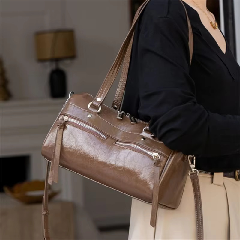 Toptrends Cow Genuine Leather Underarm Shoulder Bags For Women 2025 Korean Style Designer Crossbody Purses Tote Ladies Handbags