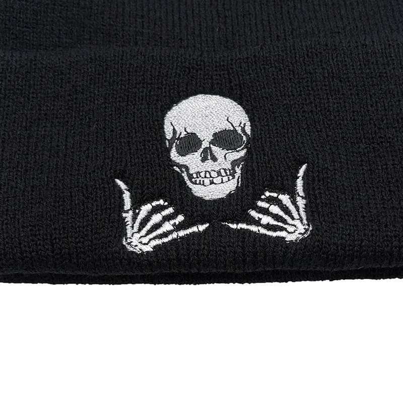 Winter Embroidery Skl Posture 66 Acrylic Knitted Bean Hat Mens Warm Outdoor Mountaineering Warm Cold Hat Youth W193 X250212