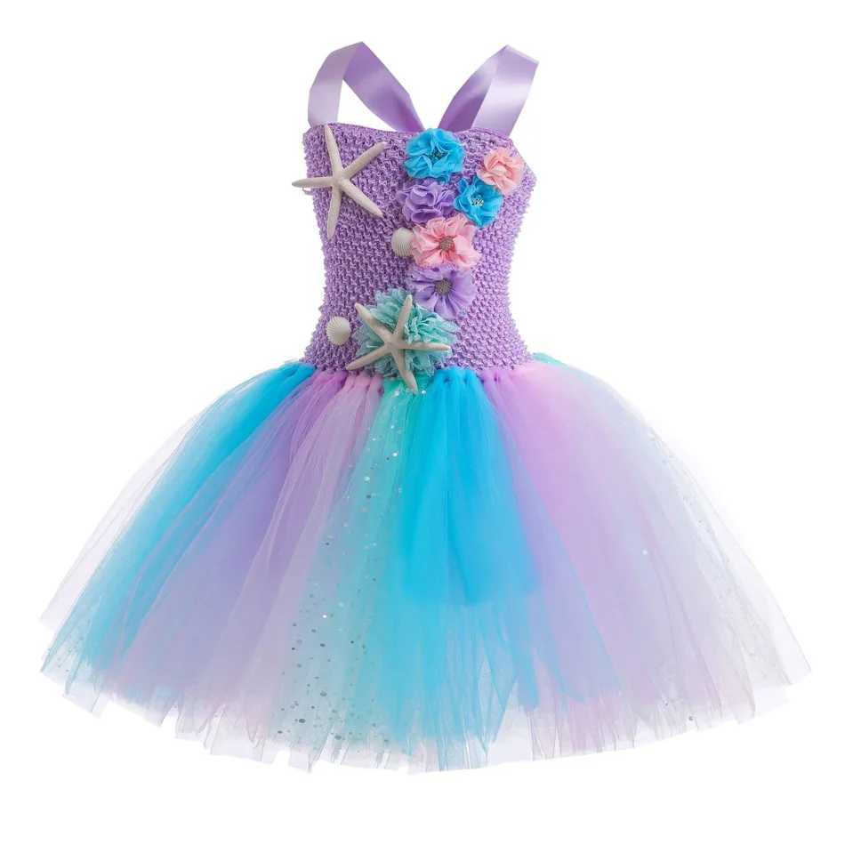 1-12Y Cute Mermaid Tutu Dress with Corfish Appliques Off Shoulder Fancy Princess Frock Toddler Birthday Par Puffy GownXJ250117