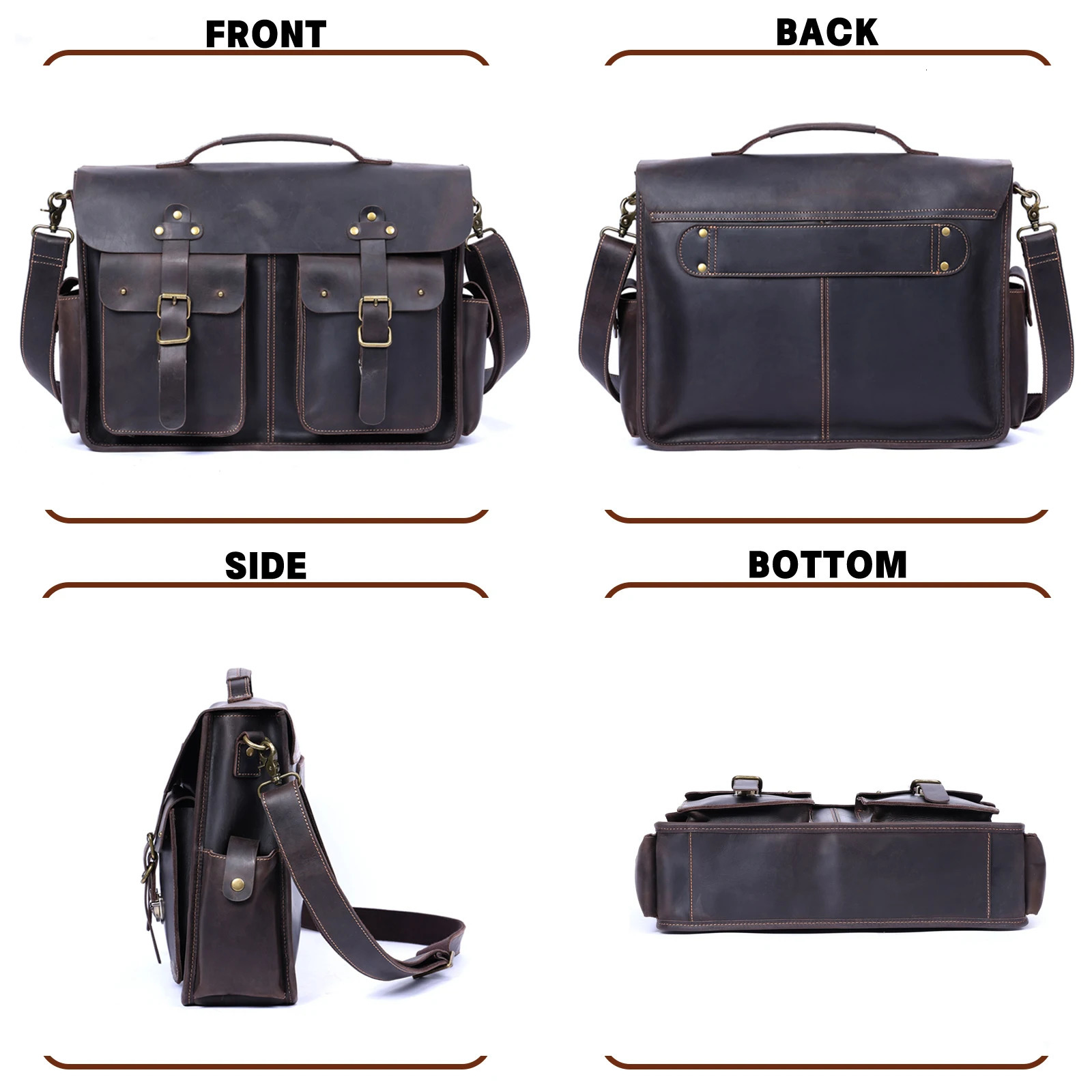 S.WORKER Vintage Genuine Leather Mens Briefcase 16 Laptop Bags Crazy Horse Leather Messenger Handbag Cowhide Idea Gift For Men 250207