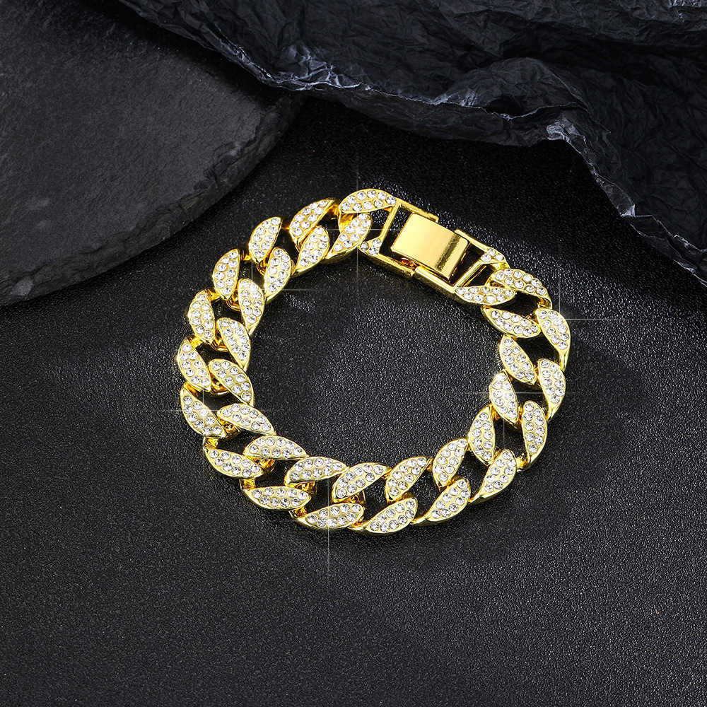2024 New Cuban Chain Shining Dense Inlaid Eternal Chain Bracelet Necklace Jewelry Charm Boutique Gift Suitable for Daily Wear X241106