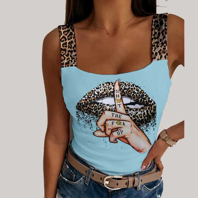 Sexy Tank Tops Womens Leopard Lips Print Sveless Crop Tops Fashion Party Club Summer Sveless Streetwear Bustier TopsXJ250212