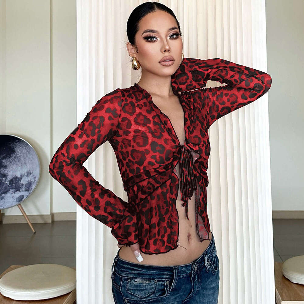 Hot selg women's in Europe America for summer 2025, fashionable sexy products, mesh transparent cardigan, lace up T-shirt wholesale, 2025 new sty