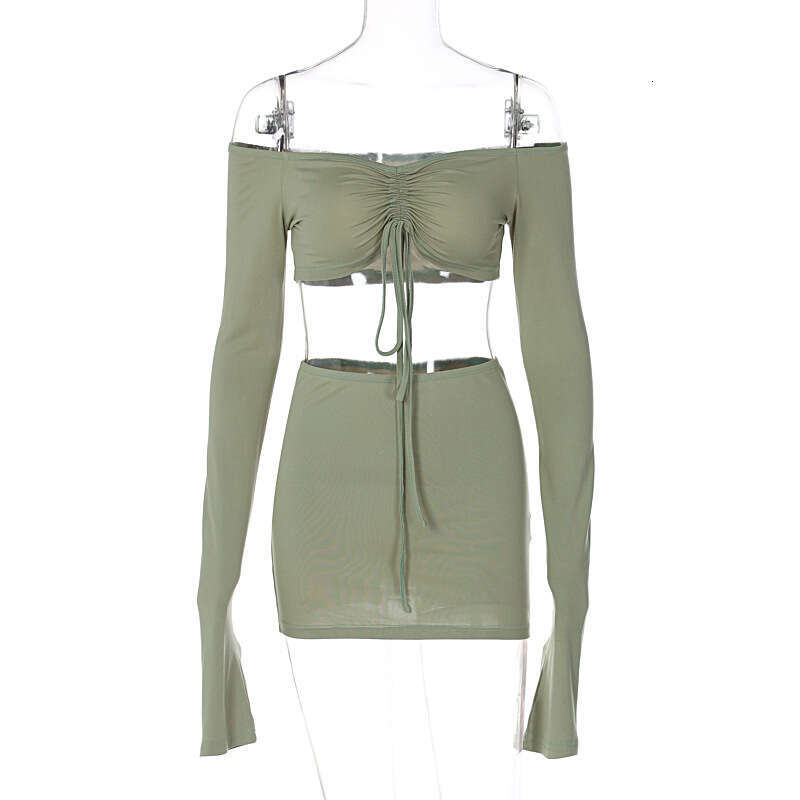 European American style women's summer fashionable and sexy drawstring tied top slim fit skirt set wholesale 2025 temperament versatile new trend