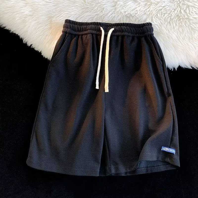 Waffle shorts mens summer loose straight tube label sports five quarter pants casual pants W250212