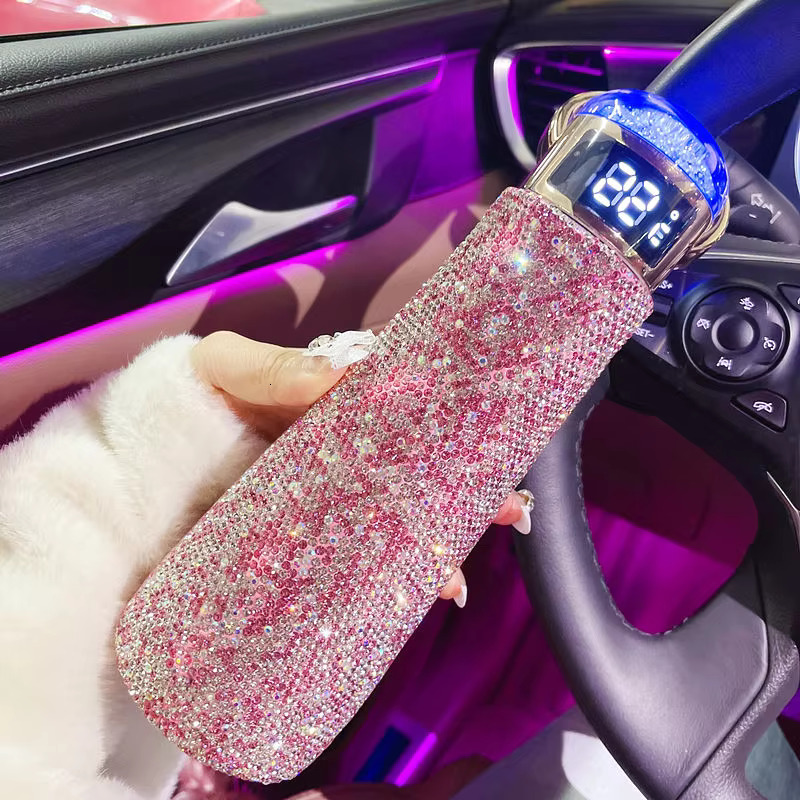 Rhie Decorated Smart Cup Stainless Steel Insulated Flask With LED Temperature Display Thermal Bottle For Women Thermos Mug