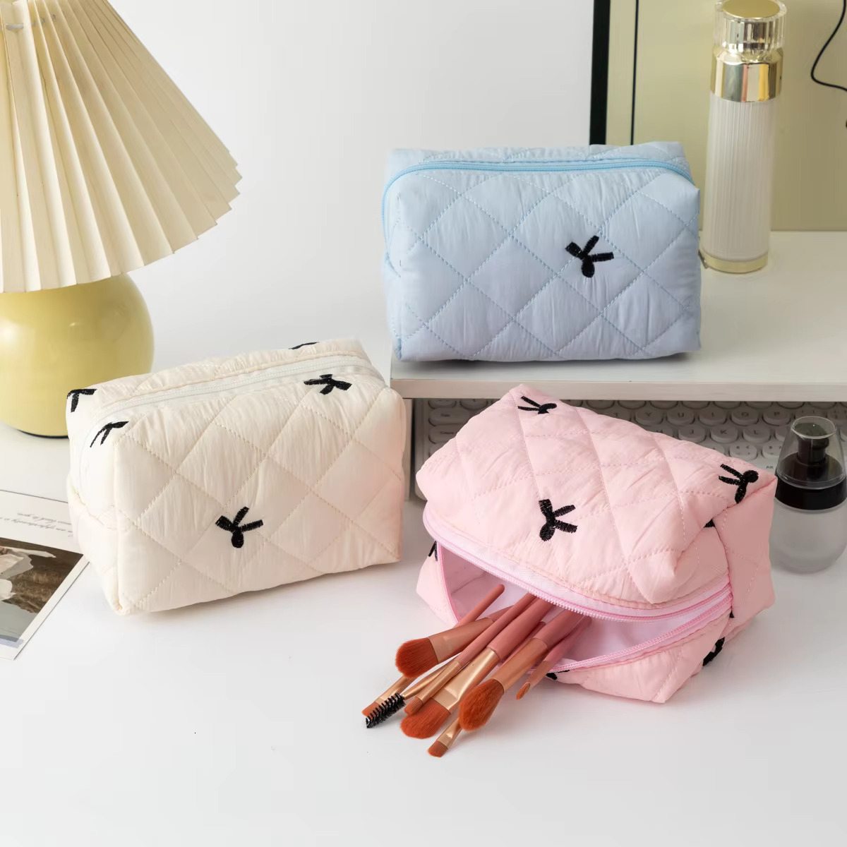 Fashion Bow ral Large Capacity Portable Storage Cotton Makeup Wash Bag Cosmetic Organizer Pouch swissmilitary