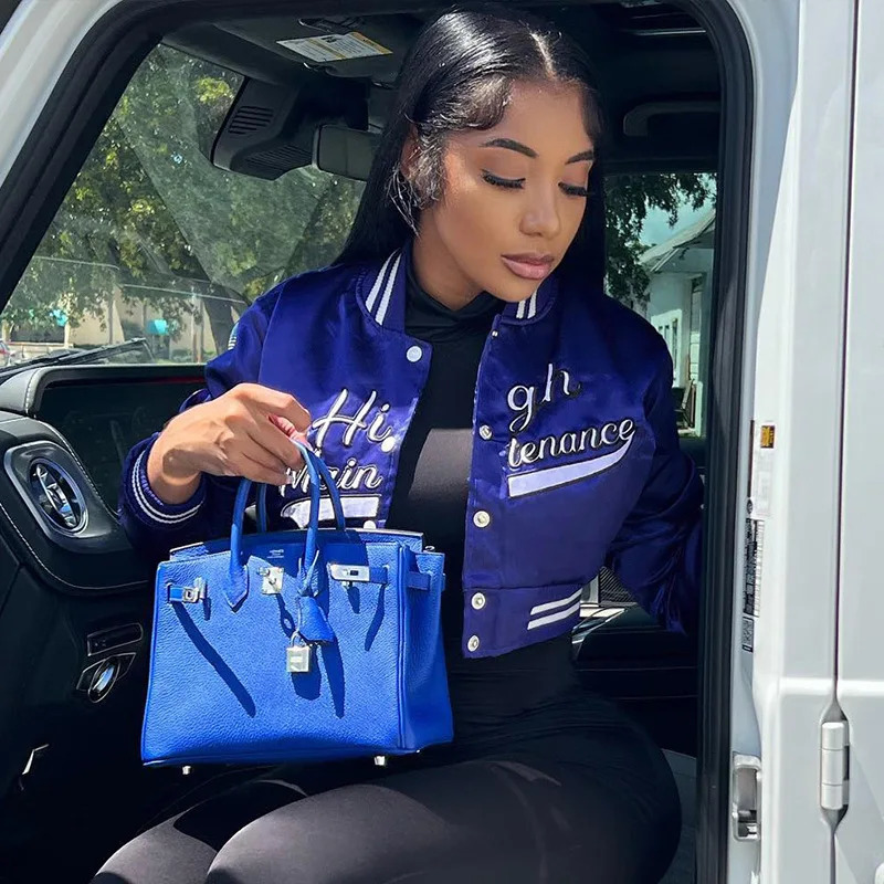 Women Casual O-neck Letter Embroidery Short Baseball Jacket Slim Vintage Cropped Coat Ladies Classic streetwear Clothing 250212