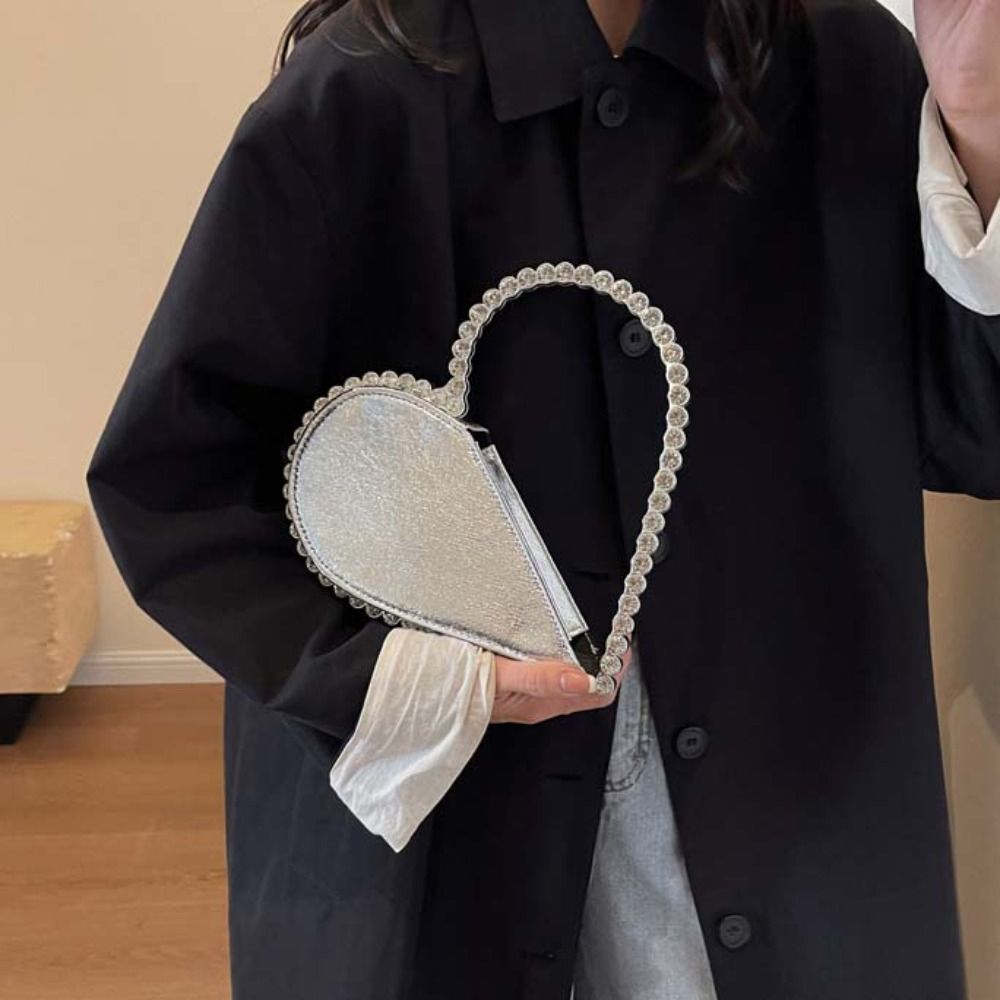 Rhie Evening Banquet Large Capacity Wrist Love Shape Handbag Metal Handle Messenger Purse Ladies Clutch Bag